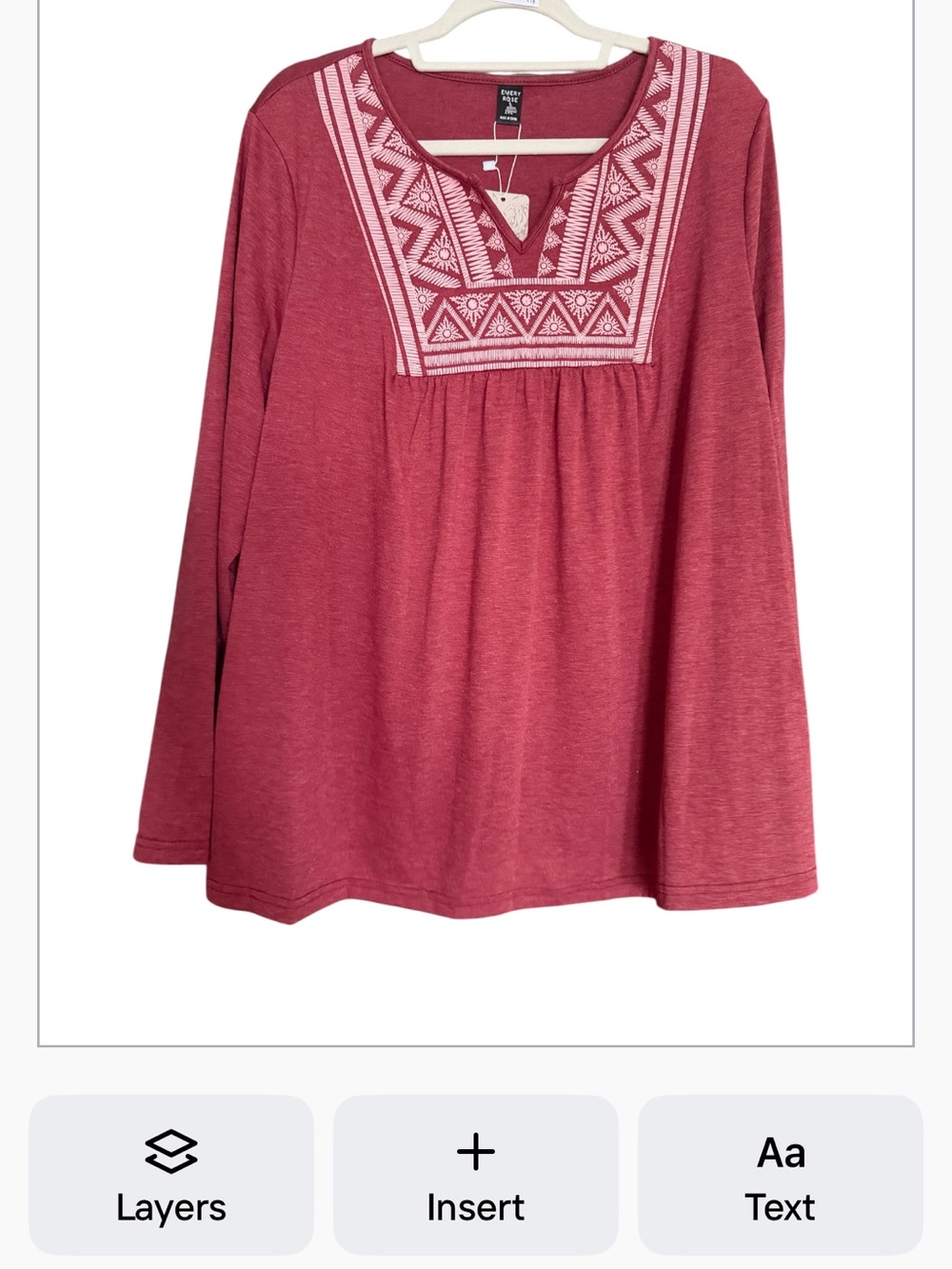 Emery Rose Women’s Embroidered Boho Long-Sleeve Top - Rose NWT